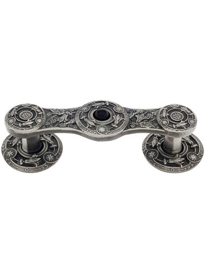 Jeweled Lily/Onyx Pull with 2 Back Plates in Antique Pewter